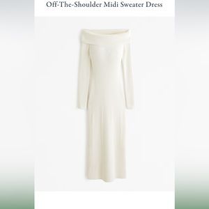 Abercrombie Off-The-Shoulder Midi Sweater Dress, Size Small, Cream Color